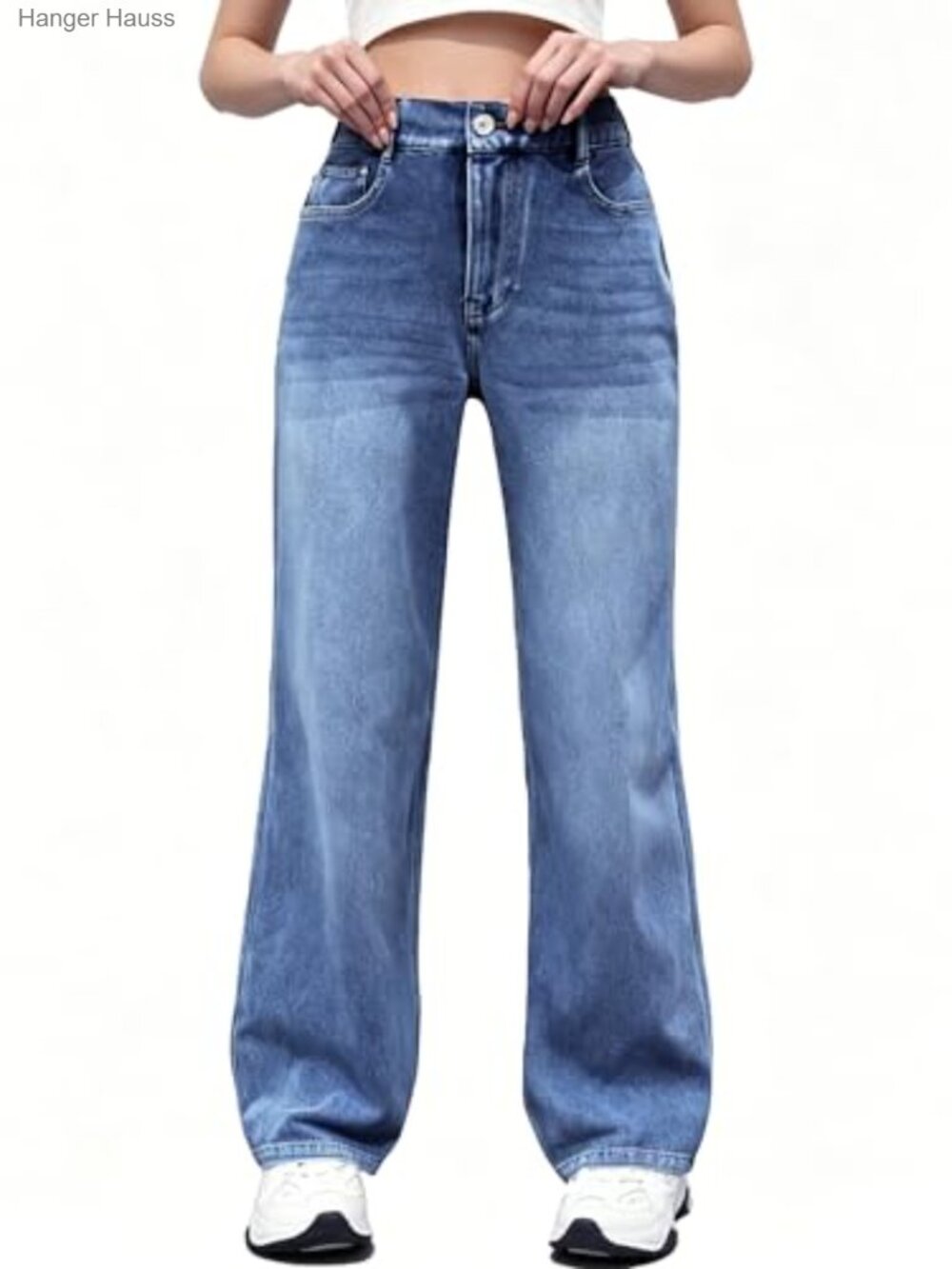 High Stretchy Pull On Wide Leg Sweatpant Jeans Women Straight Leg